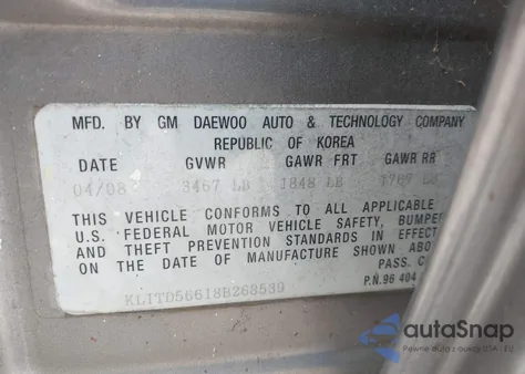 2008 Chevrolet Aveo Ls from USA, damaged, VIN KL1TD56618B268539